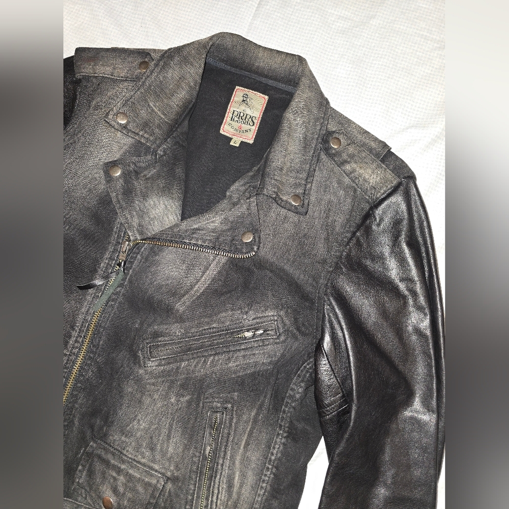 PRPS Distressed Black Denim + Leather Jacket - Picture 4 of 7